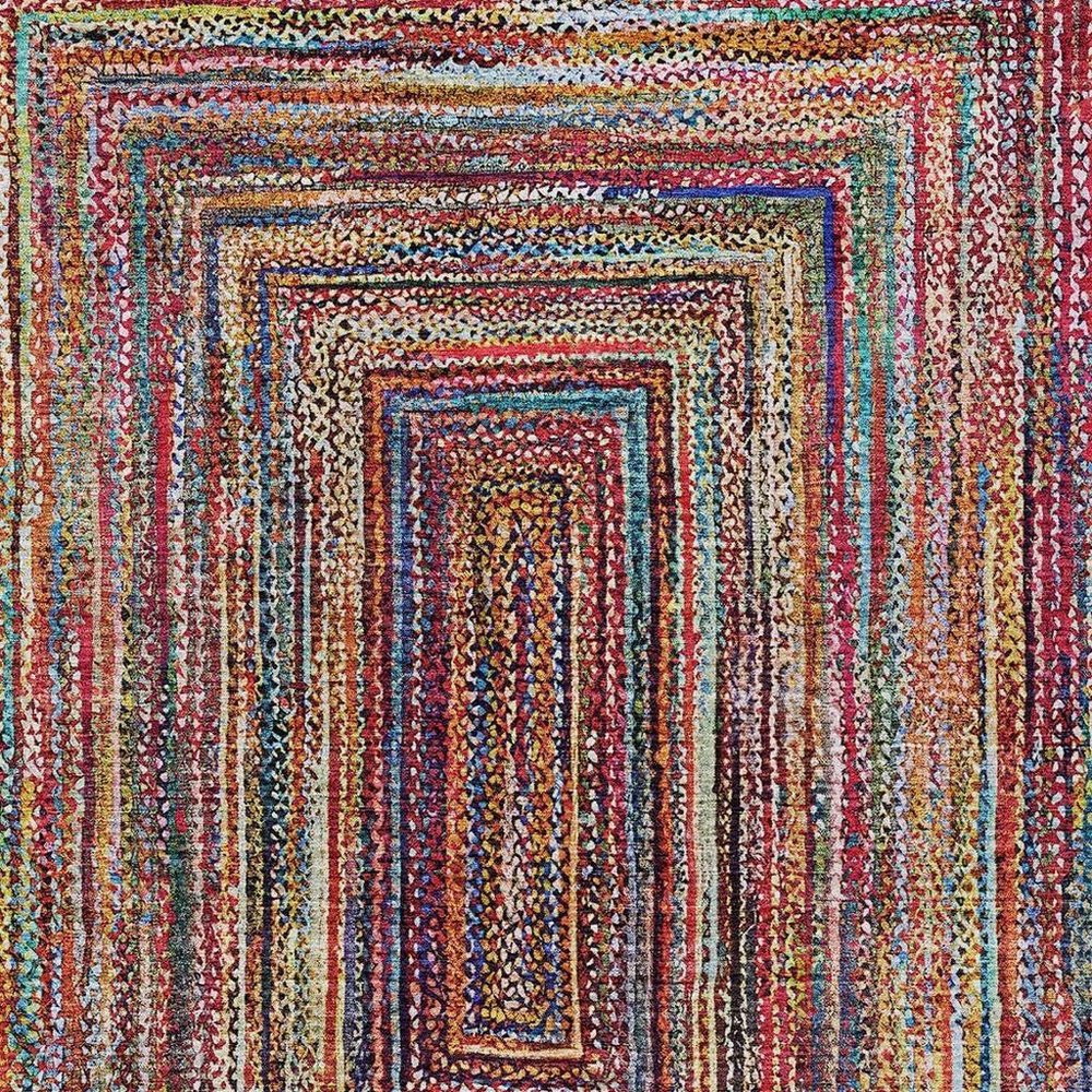 9' X 12' Rust Blue And Gold Geometric Washable Indoor Outdoor Area Rug — view 9