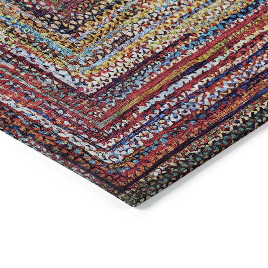 9' X 12' Rust Blue And Gold Geometric Washable Indoor Outdoor Area Rug
