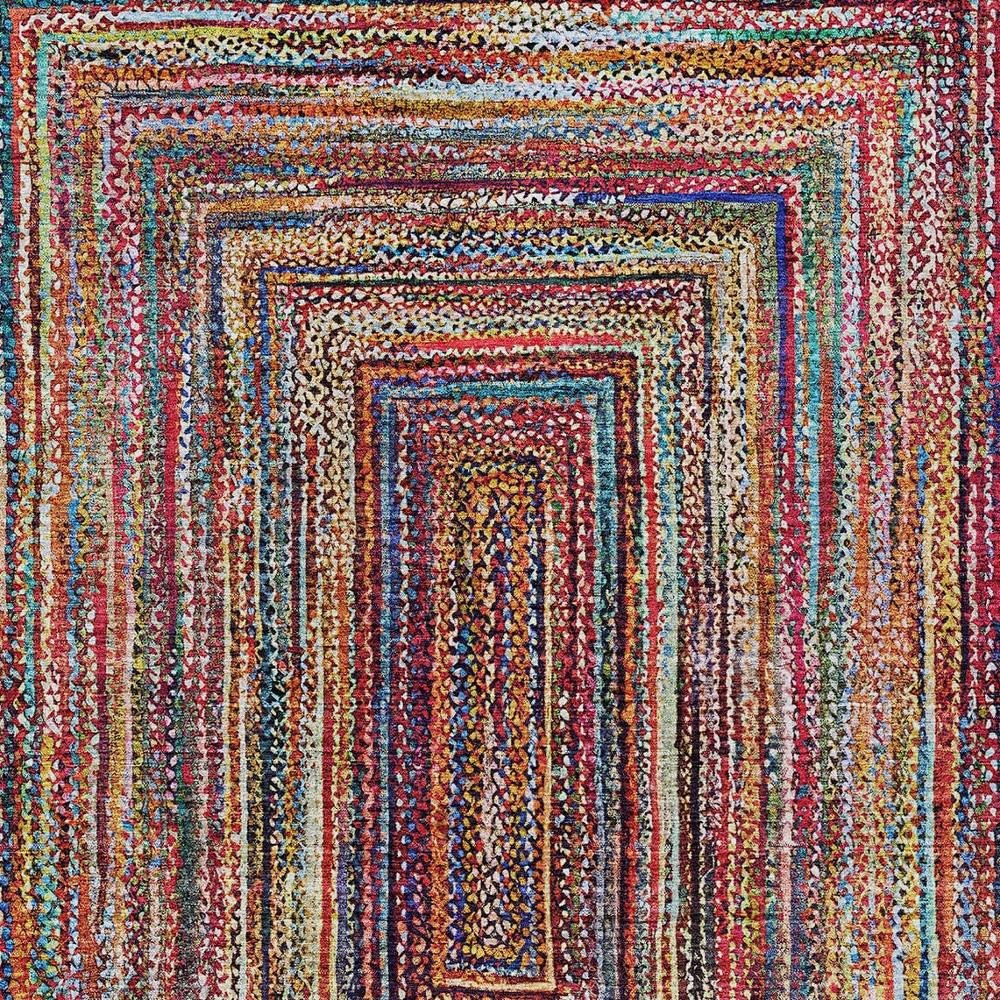 9' X 12' Rust Blue And Gold Geometric Washable Indoor Outdoor Area Rug HomeRoots