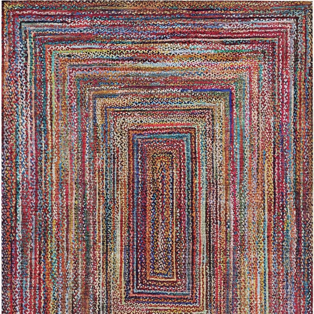10' X 14' Rust Blue And Gold Geometric Washable Indoor Outdoor Area Rug — view 13