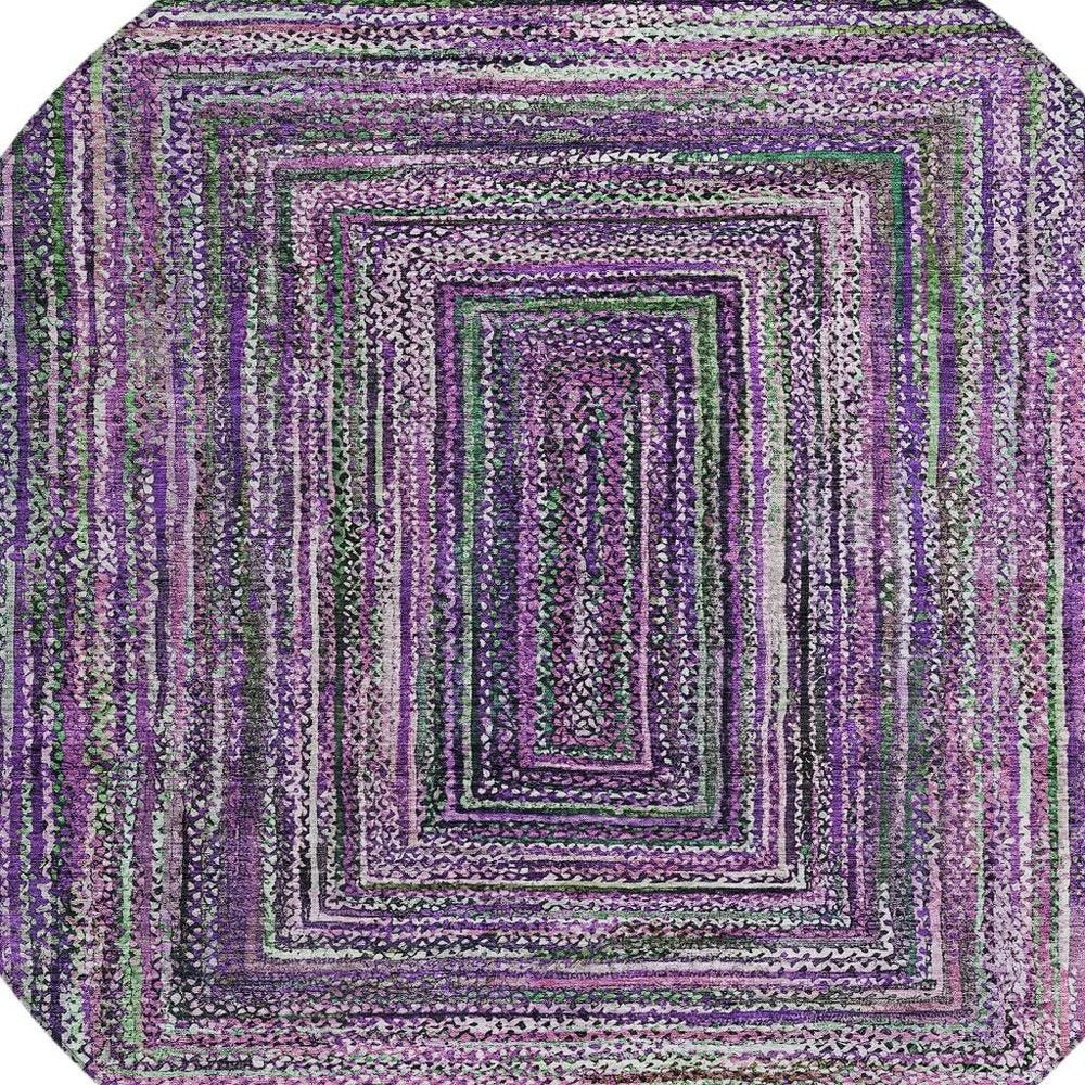 8' Purple Lavender And Gray Round Geometric Washable Indoor Outdoor Area Rug — view 9