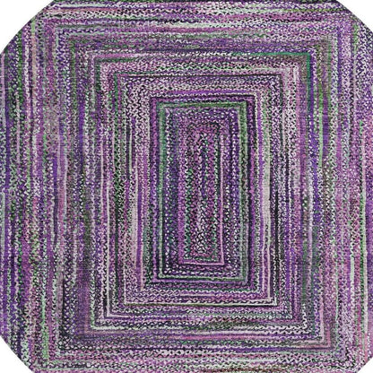 8' Purple Lavender And Gray Round Geometric Washable Indoor Outdoor Area Rug HomeRoots