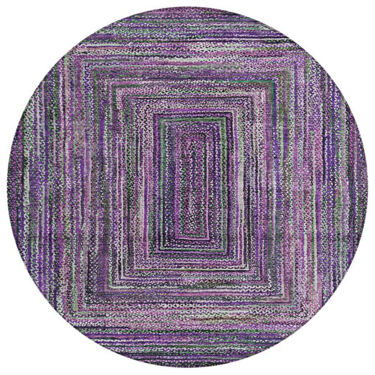 8' Purple Lavender And Gray Round Geometric Washable Indoor Outdoor Area Rug