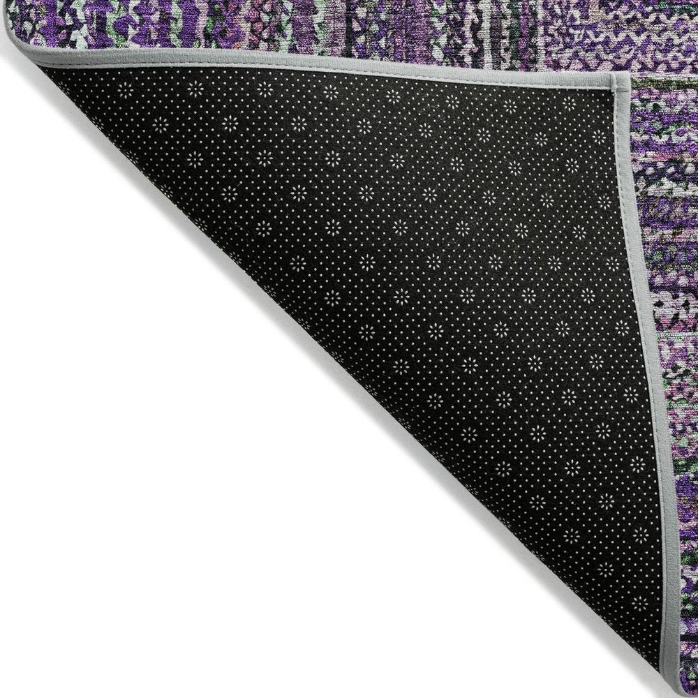 8' Purple Lavender And Gray Round Geometric Washable Indoor Outdoor Area Rug — view 8