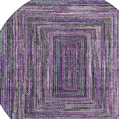 8' Purple Lavender And Gray Round Geometric Washable Indoor Outdoor Area Rug HomeRoots