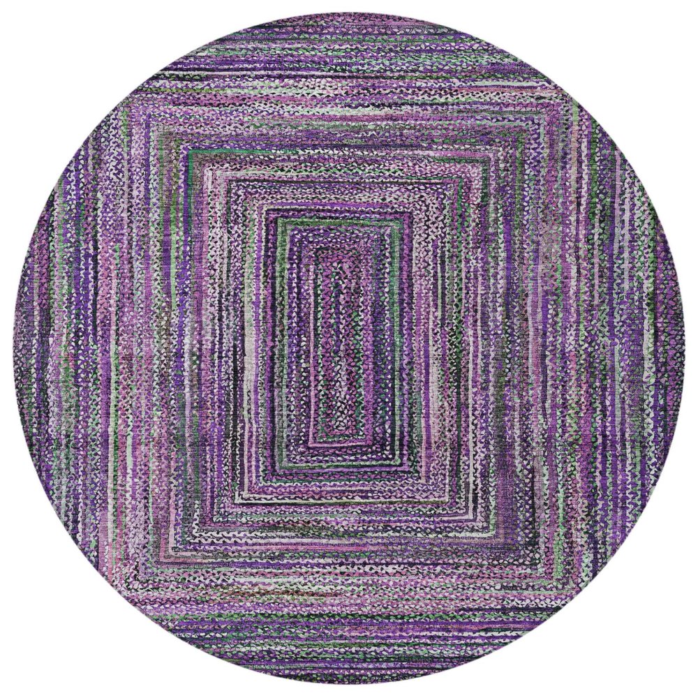 8' Purple Lavender And Gray Round Geometric Washable Indoor Outdoor Area Rug HomeRoots