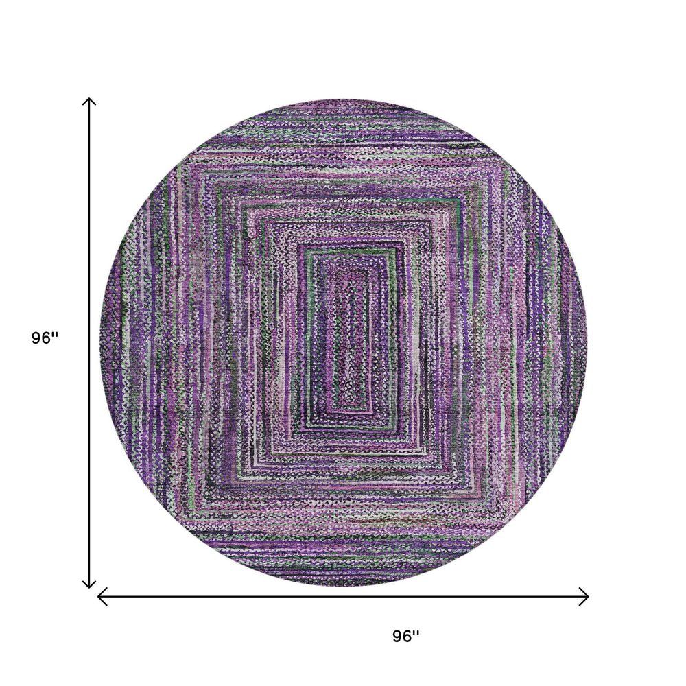 8' Purple Lavender And Gray Round Geometric Washable Indoor Outdoor Area Rug HomeRoots