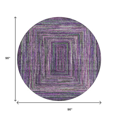 8' Purple Lavender And Gray Round Geometric Washable Indoor Outdoor Area Rug HomeRoots