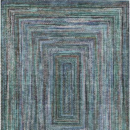 5' X 8' Teal Blue Brown And Ivory Geometric Washable Indoor Outdoor Area Rug HomeRoots