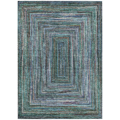 5' X 8' Teal Blue Brown And Ivory Geometric Washable Indoor Outdoor Area Rug HomeRoots