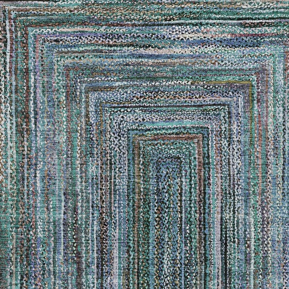 5' X 8' Teal Blue Brown And Ivory Geometric Washable Indoor Outdoor Area Rug HomeRoots