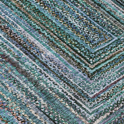 5' X 8' Teal Blue Brown And Ivory Geometric Washable Indoor Outdoor Area Rug HomeRoots