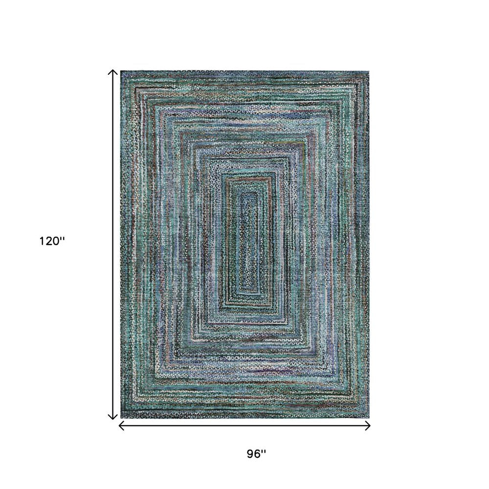 8' X 10' Teal Blue Brown And Ivory Geometric Washable Indoor Outdoor Area Rug — view 6