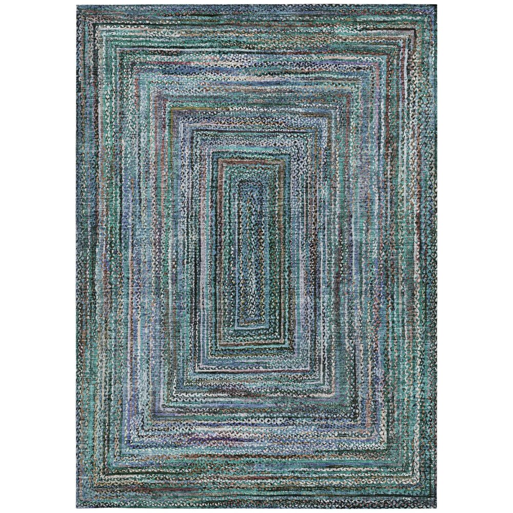 8' X 10' Teal Blue Brown And Ivory Geometric Washable Indoor Outdoor Area Rug HomeRoots