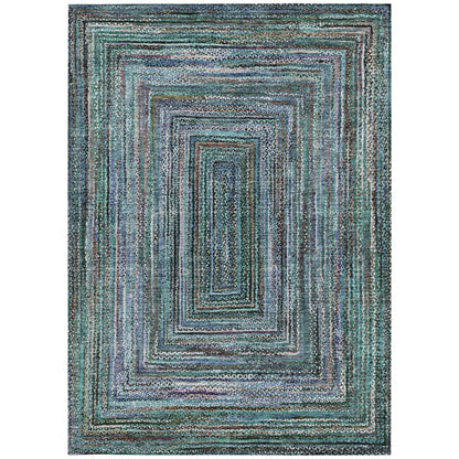 8' X 10' Teal Blue Brown And Ivory Geometric Washable Indoor Outdoor Area Rug HomeRoots