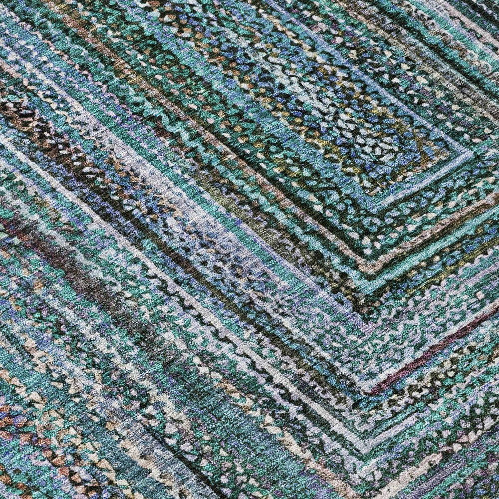 8' X 10' Teal Blue Brown And Ivory Geometric Washable Indoor Outdoor Area Rug — view 4