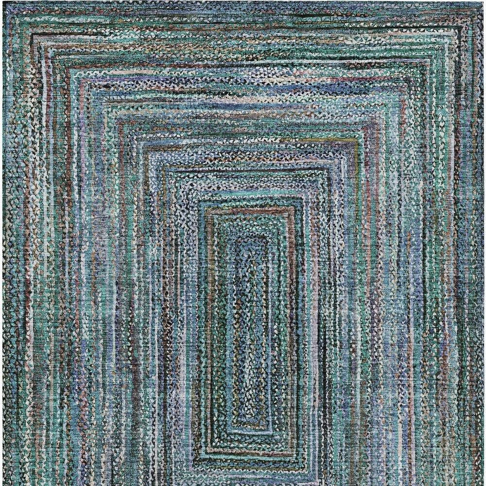 9' X 12' Teal Blue Brown And Ivory Geometric Washable Indoor Outdoor Area Rug HomeRoots
