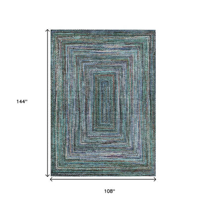 9' X 12' Teal Blue Brown And Ivory Geometric Washable Indoor Outdoor Area Rug HomeRoots