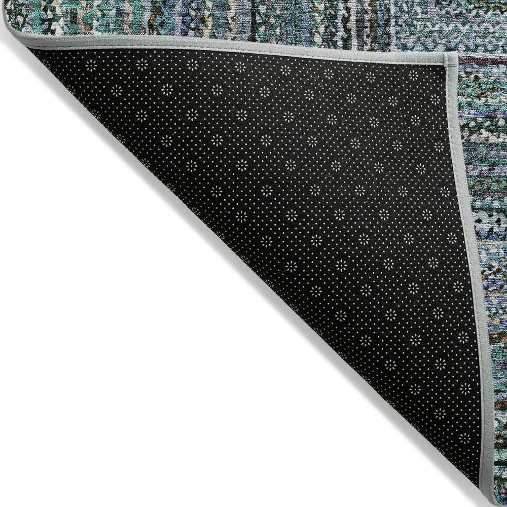 9' X 12' Teal Blue Brown And Ivory Geometric Washable Indoor Outdoor Area Rug — view 2