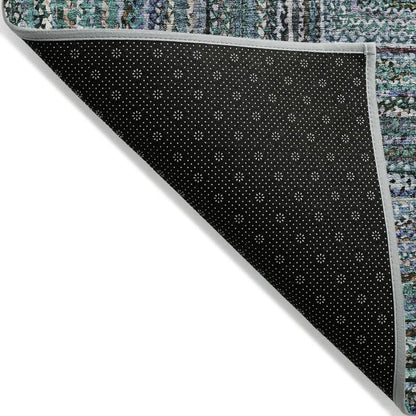 9' X 12' Teal Blue Brown And Ivory Geometric Washable Indoor Outdoor Area Rug HomeRoots