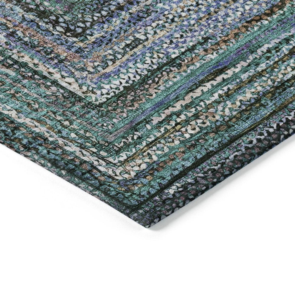 9' X 12' Teal Blue Brown And Ivory Geometric Washable Indoor Outdoor Area Rug — view 3
