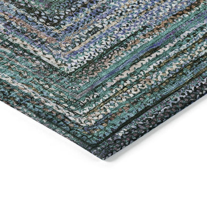 9' X 12' Teal Blue Brown And Ivory Geometric Washable Indoor Outdoor Area Rug HomeRoots