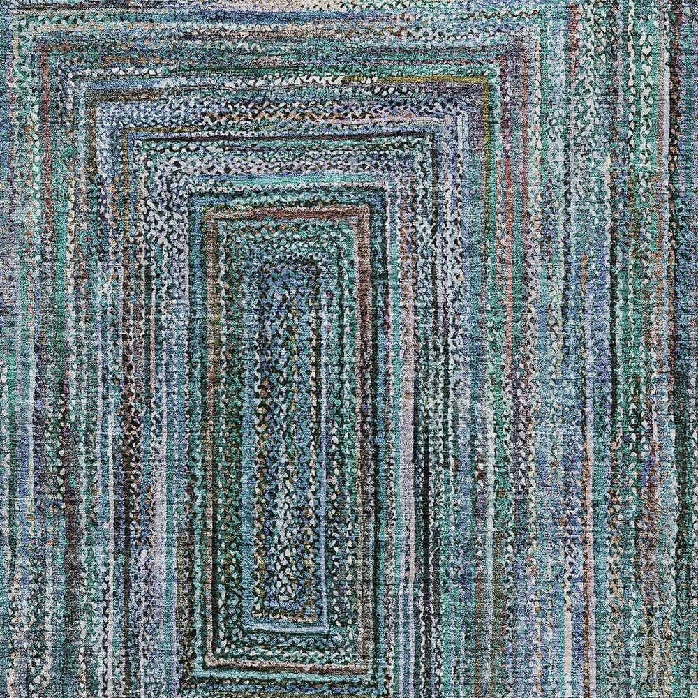 9' X 12' Teal Blue Brown And Ivory Geometric Washable Indoor Outdoor Area Rug HomeRoots