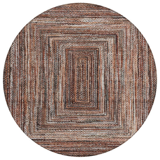 8' Terra Cotta Copper And Beige Round Geometric Washable Indoor Outdoor Area Rug