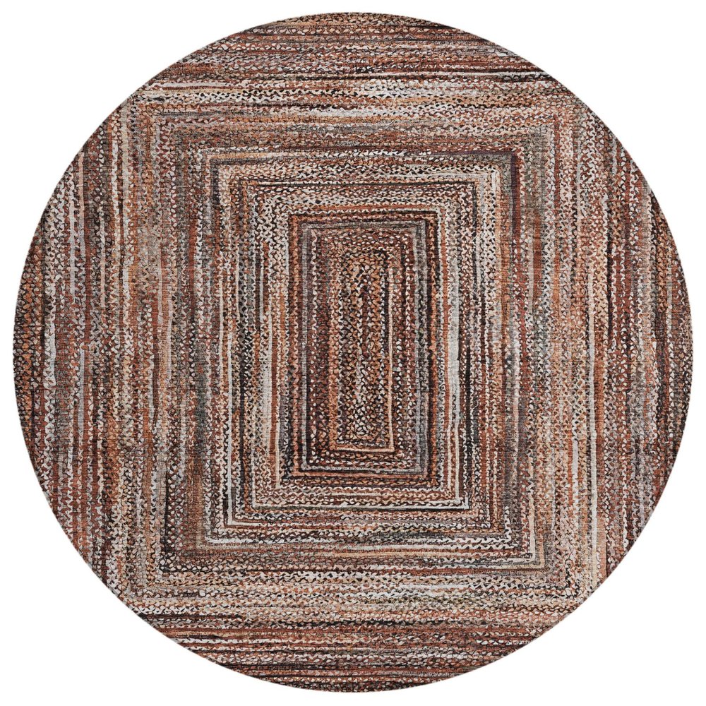 8' Terra Cotta Copper And Beige Round Geometric Washable Indoor Outdoor Area Rug HomeRoots