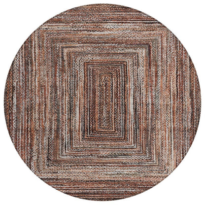 8' Terra Cotta Copper And Beige Round Geometric Washable Indoor Outdoor Area Rug HomeRoots