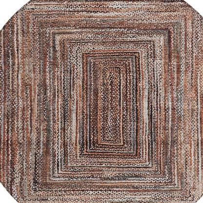 8' Terra Cotta Copper And Beige Round Geometric Washable Indoor Outdoor Area Rug HomeRoots