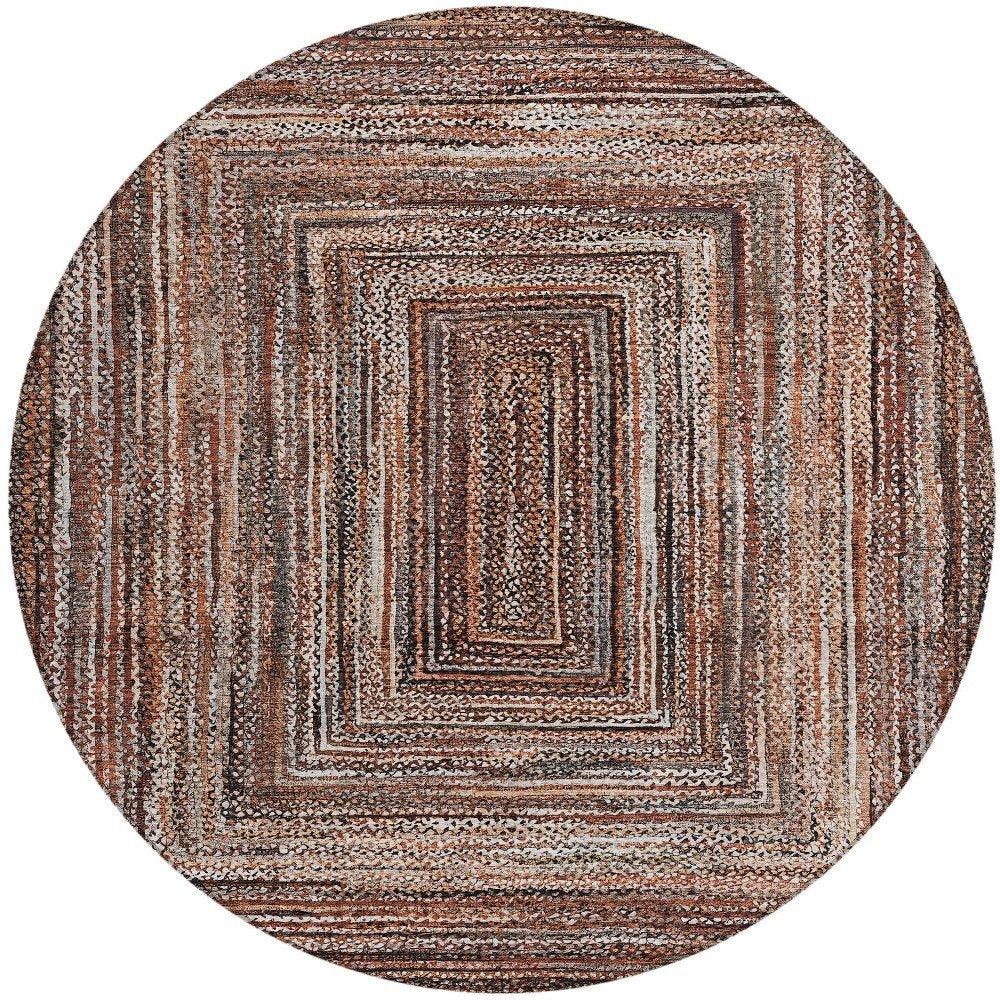 8' Terra Cotta Copper And Beige Round Geometric Washable Indoor Outdoor Area Rug HomeRoots