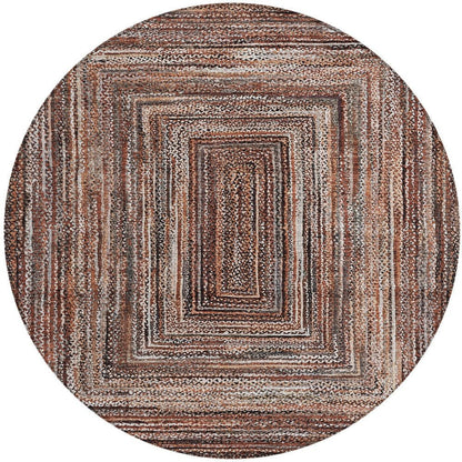 8' Terra Cotta Copper And Beige Round Geometric Washable Indoor Outdoor Area Rug HomeRoots