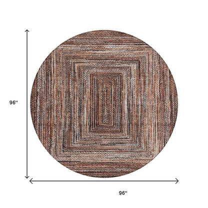 8' Terra Cotta Copper And Beige Round Geometric Washable Indoor Outdoor Area Rug HomeRoots