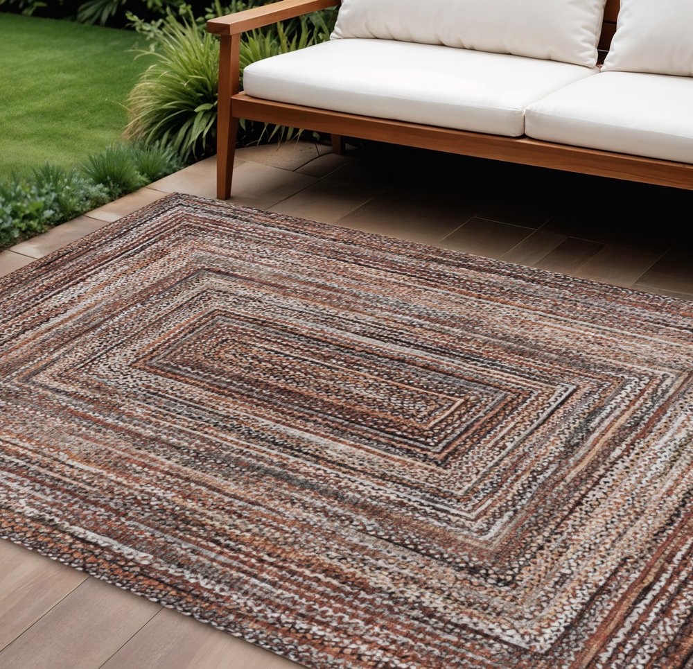 8' X 10' Terra Cotta Copper And Beige Geometric Washable Indoor Outdoor Area Rug HomeRoots