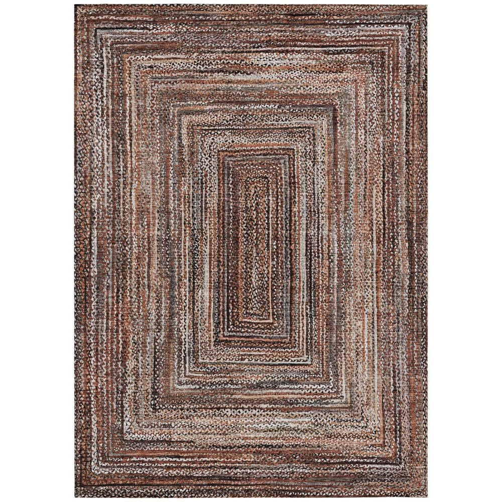 9' X 12' Terra Cotta Copper And Beige Geometric Washable Indoor Outdoor Area Rug — view 1