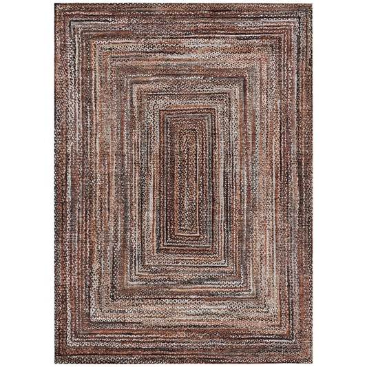 9' X 12' Terra Cotta Copper And Beige Geometric Washable Indoor Outdoor Area Rug