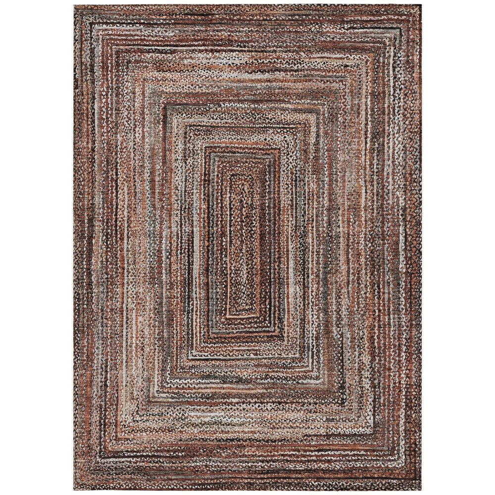 9' X 12' Terra Cotta Copper And Beige Geometric Washable Indoor Outdoor Area Rug — view 5