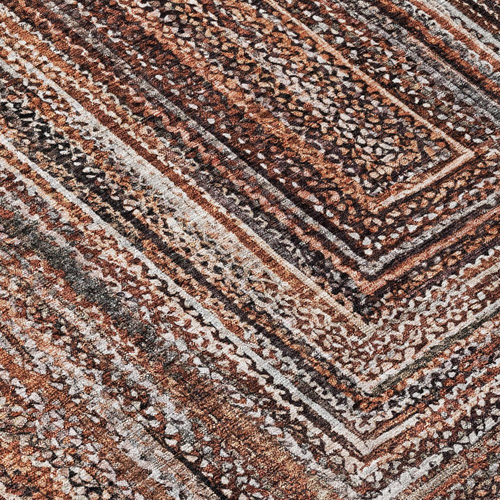 9' X 12' Terra Cotta Copper And Beige Geometric Washable Indoor Outdoor Area Rug — view 4