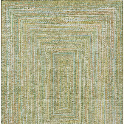 5' X 8' Artichoke Green Gold And Blue Geometric Washable Indoor Outdoor Area Rug