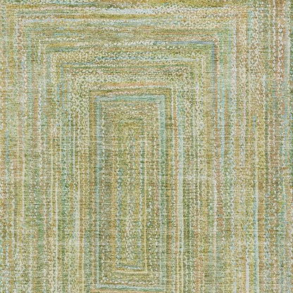 5' X 8' Artichoke Green Gold And Blue Geometric Washable Indoor Outdoor Area Rug