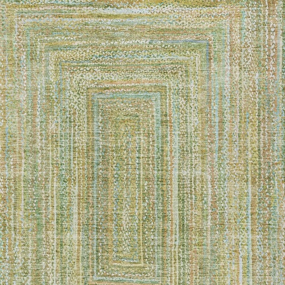 5' X 8' Artichoke Green Gold And Blue Geometric Washable Indoor Outdoor Area Rug