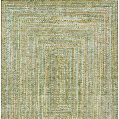 5' X 8' Artichoke Green Gold And Blue Geometric Washable Indoor Outdoor Area Rug