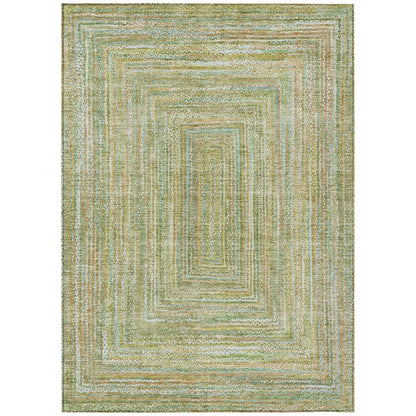 5' X 8' Artichoke Green Gold And Blue Geometric Washable Indoor Outdoor Area Rug