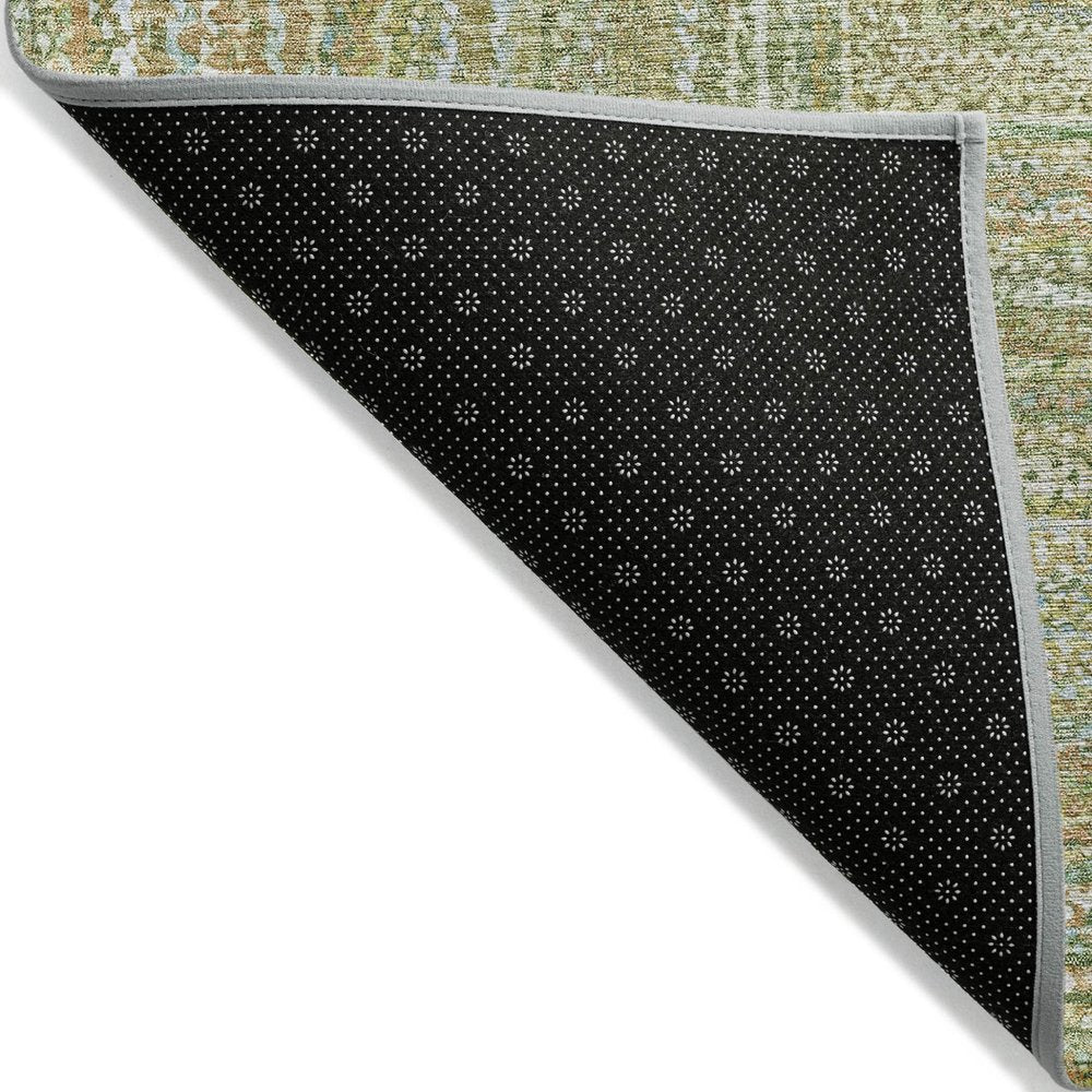 5' X 8' Artichoke Green Gold And Blue Geometric Washable Indoor Outdoor Area Rug — view 8