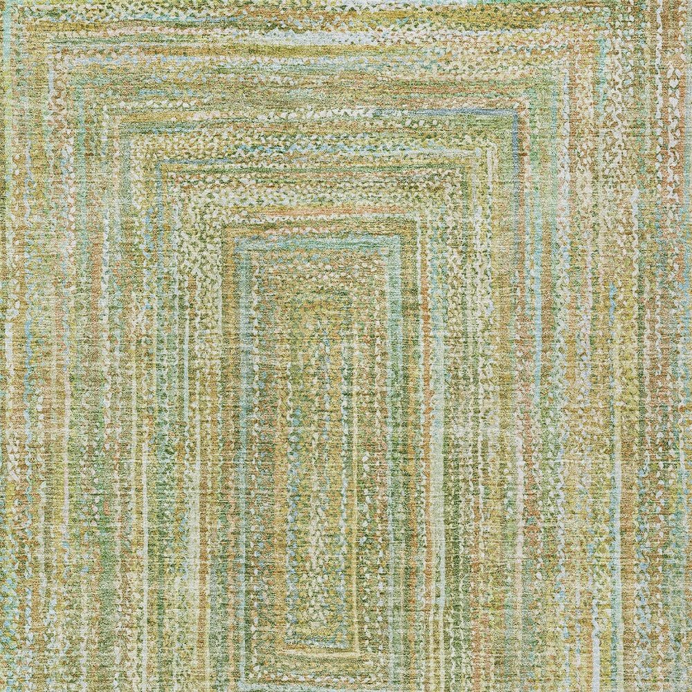 5' X 8' Artichoke Green Gold And Blue Geometric Washable Indoor Outdoor Area Rug — view 5