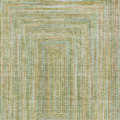 5' X 8' Artichoke Green Gold And Blue Geometric Washable Indoor Outdoor Area Rug