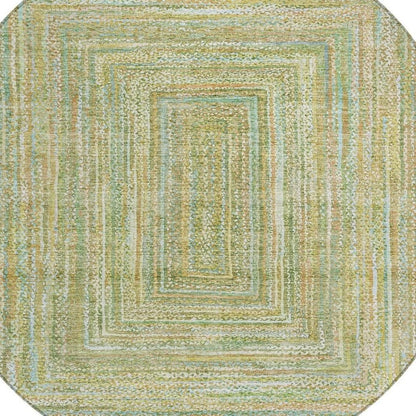 8' Artichoke Green Gold And Blue Round Geometric Washable Indoor Outdoor Area Rug HomeRoots
