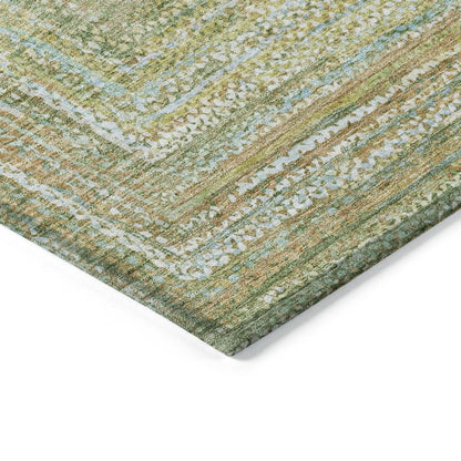 8' Artichoke Green Gold And Blue Round Geometric Washable Indoor Outdoor Area Rug HomeRoots