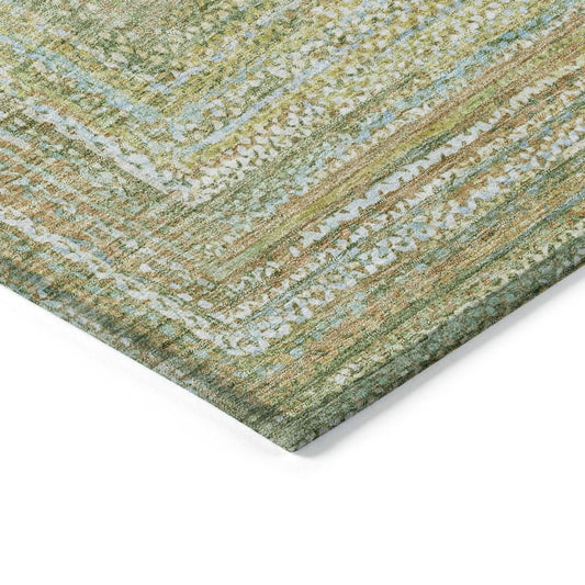 8' Artichoke Green Gold And Blue Round Geometric Washable Indoor Outdoor Area Rug